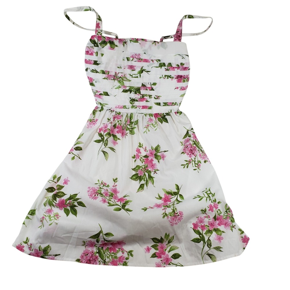 Blu Pepper Womens Floral Pleated Bodice‎ Sun Dress S White Pink CR2232